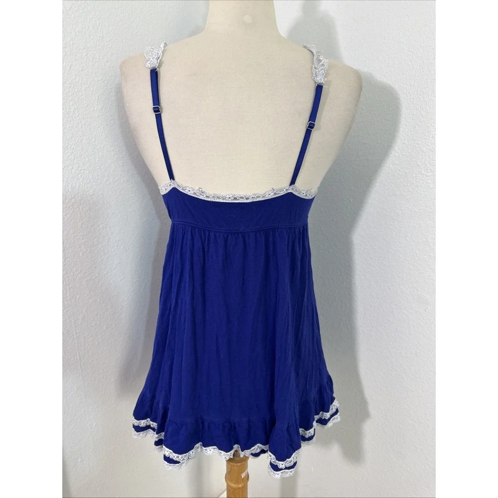Victorias Secret Slip Dress Women M Blue Babydoll Lace‎ Coqutte Lingerie Y2k